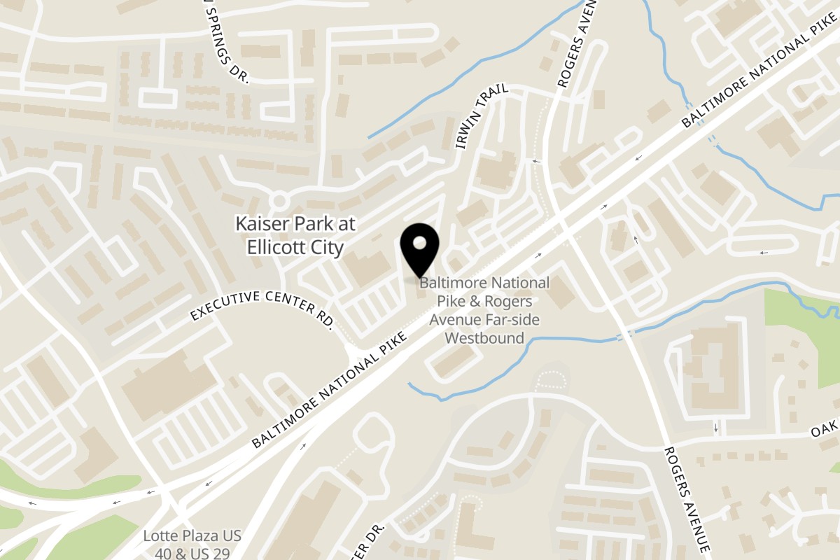 Map showing the location of Abu Shawarma on 8654 Baltimore National Pike unit b in Ellicott City